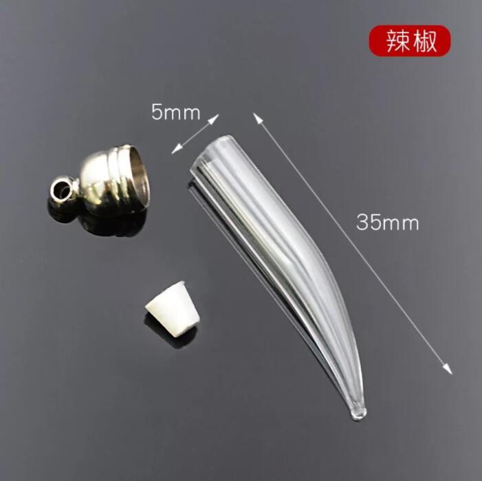 chili 5mm glue cap glass Vial Pendant locket charm mini wishing glass bottle with Tassel cap name on rice art jewelry making jar