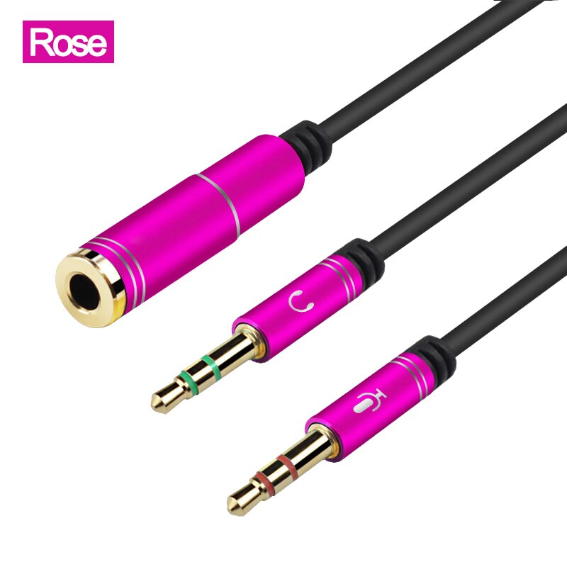 3.5Mm Jack Splitter Adapter Aux Kabel Voor Telefoon Computer Laptop Mic Y Mobiele Audio Splitter Hoofdtelefoon Mic Aux Extension kabels: A-Rose