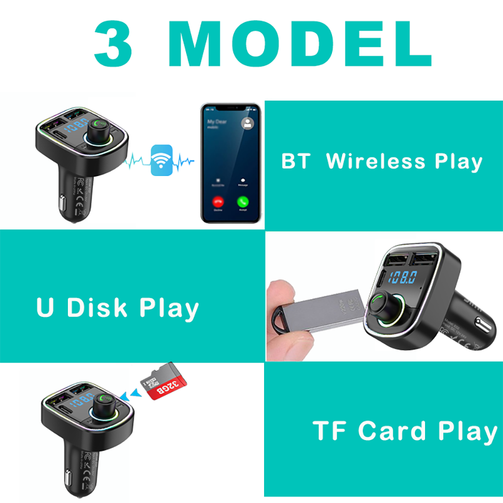 Transmetteur FM Bluetooth, modulateur d'autoradio mains libres, lecteur MP3 avec adaptateur de Charge USB Super rapide pour voiture