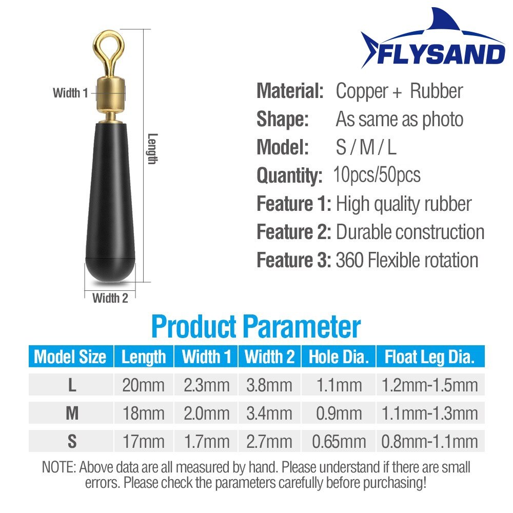 FLYSAND 50pcs/Box Drift Fishing Floats Seat Copper Head Rubber Bobber For Led Fishing Float Rotation Buoy Seat