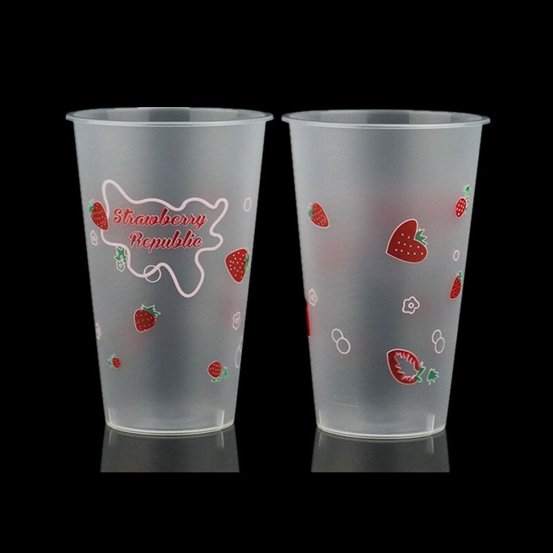 50pcs disposable fruit juice cup party birthday favor 500ml frosted transparent beverage plastic cups with love lid