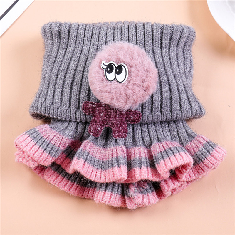 Bufanda de lana tejida para niños y niñas, cuello de invierno, cuello de capucha, círculo, ganchillo, foulard #3O08