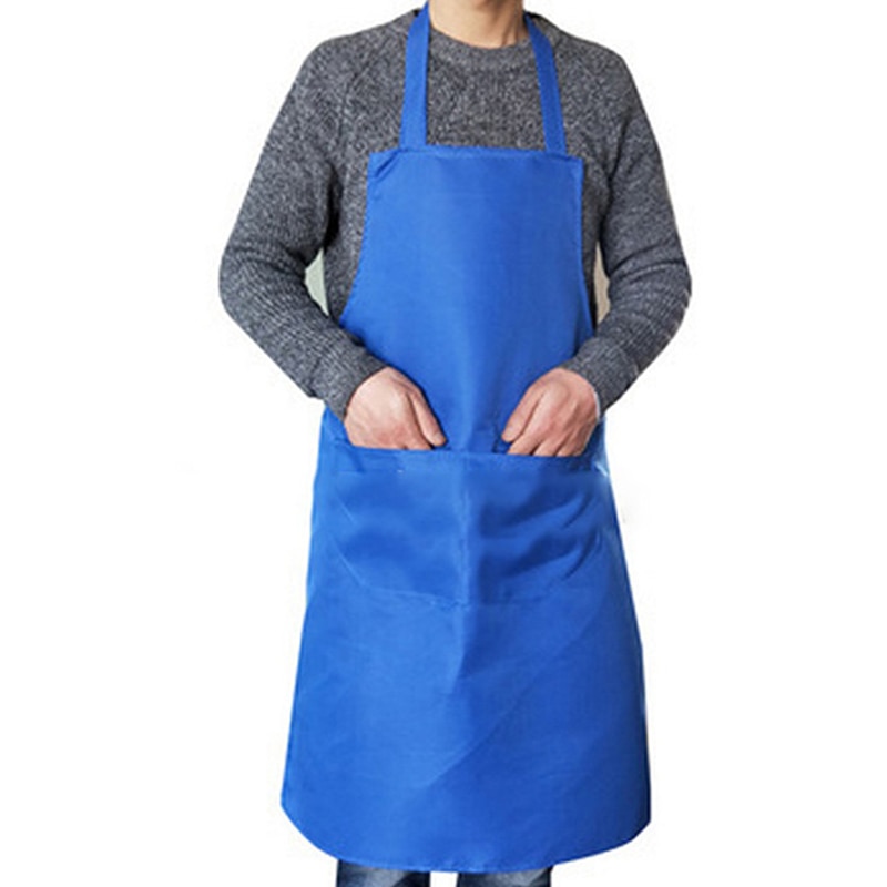 Waterproof Apron for Women With Pockets Solid Color Kitchen Restaurant Cooking Shop Art Work Apron Korean Waiter Aprons: Blue