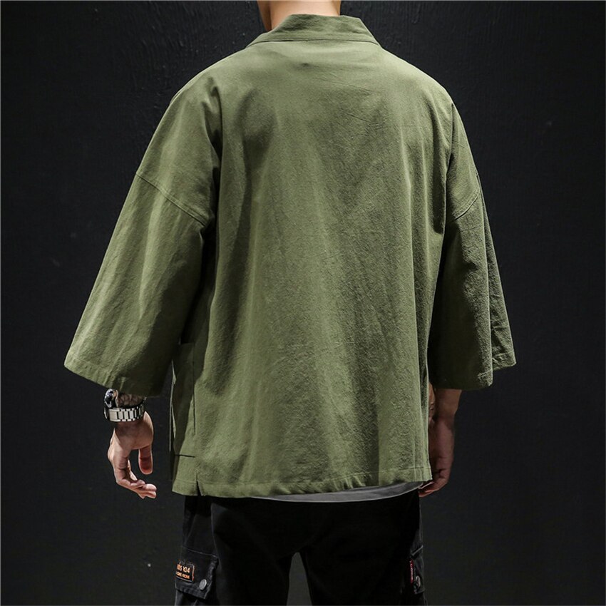 Japanse Mode Kimono Vest Traditionele Linnen Shirts Mannen Basic Effen Kleur Samurai Kostuum Mannelijke Streetwear Yukata Haori