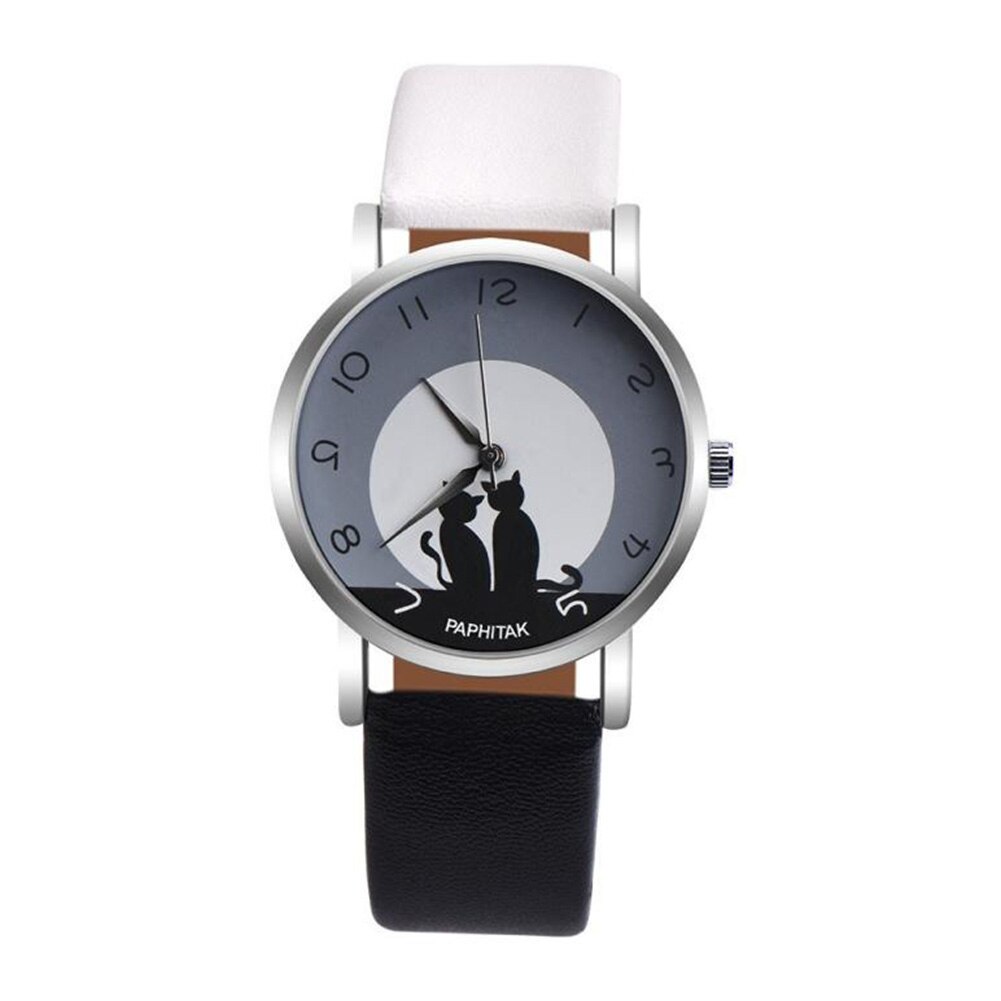 Männer Frauen relogios Schöne Katze Quarz Analog Arabische Zahlen Party Datum Paar Armbanduhr reloj bajan saat HEIßER frau uhr: Black White