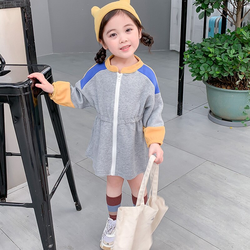 fall children's long sleeve dress colorful knitting dress two colors