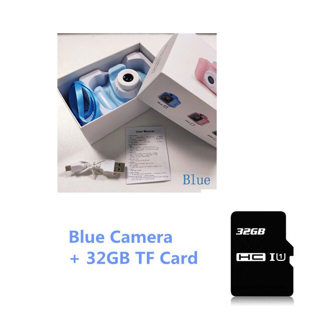 Kakbeir Mini Digitale Camera Speelgoed Voor Kinderen 2 Inch Hd Screen Chargable Fotografie Props Kind Outdoor Game: 32GB Blue Camera