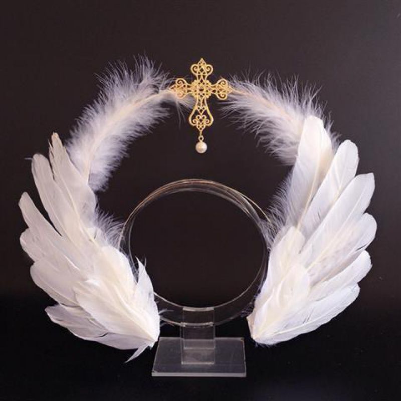 Alas de plumas de Ángel gótico Lolita Virgen Halo corona diadema Vintage Iglesia María Tiara barroca Cosplay accesorios Kawaii
