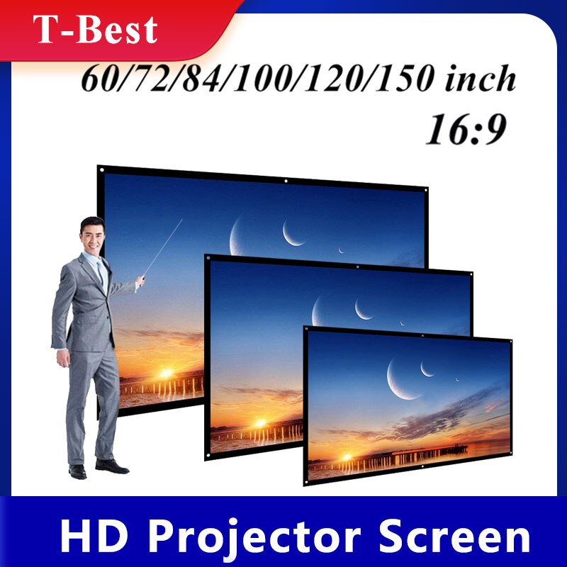 H60 60 ” /72 ” /84 ” /100 ” /120 ”bærbar projektorskærm  hd 16:9 hvid dacron diagonal projektionsskærm foldbar vægmonteret