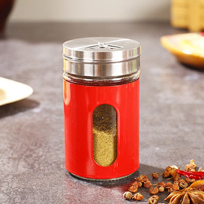Rostfritt stål kryddburkar glas spridningsflaska grill krydda kruka peppar flaska tandpetare hållare salt shaker kök: Röd