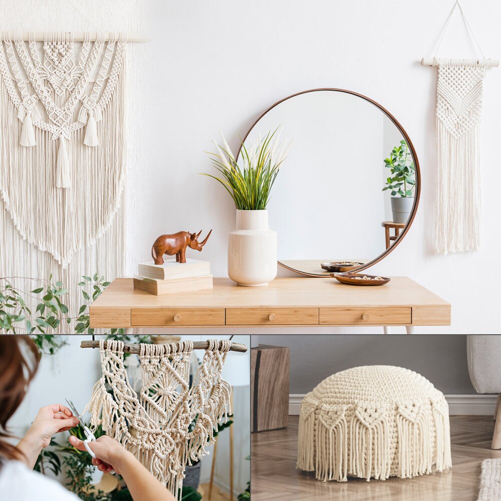 Macrame Cord Kits Natural Cotton Rope with Wood Ring Wood Stick for DIY Teether Macrame Kit Wall Hanging Plant Hanger