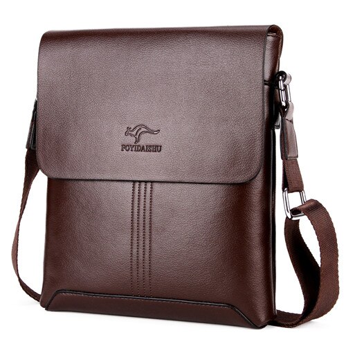 Famous Brand kangaroo PU Leather Men Messenger Bags Solid Men Shoulder Travel Bags Crossbody Men Handbags Casual Briefcase: Brown