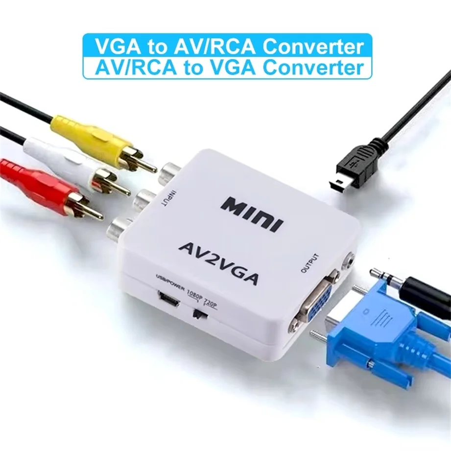 VGA naar AV-converter RCA AV naar VGA-converter AV-adapter met 3,5 mm audiokabel voor TV Box PC Computer 1080P CVBS naar VGA-converter
