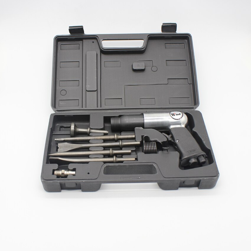 4 Chisels Heavy Duty Long Barrel Air Hammer Straight Type Pneumatic Hammer Tool Kit