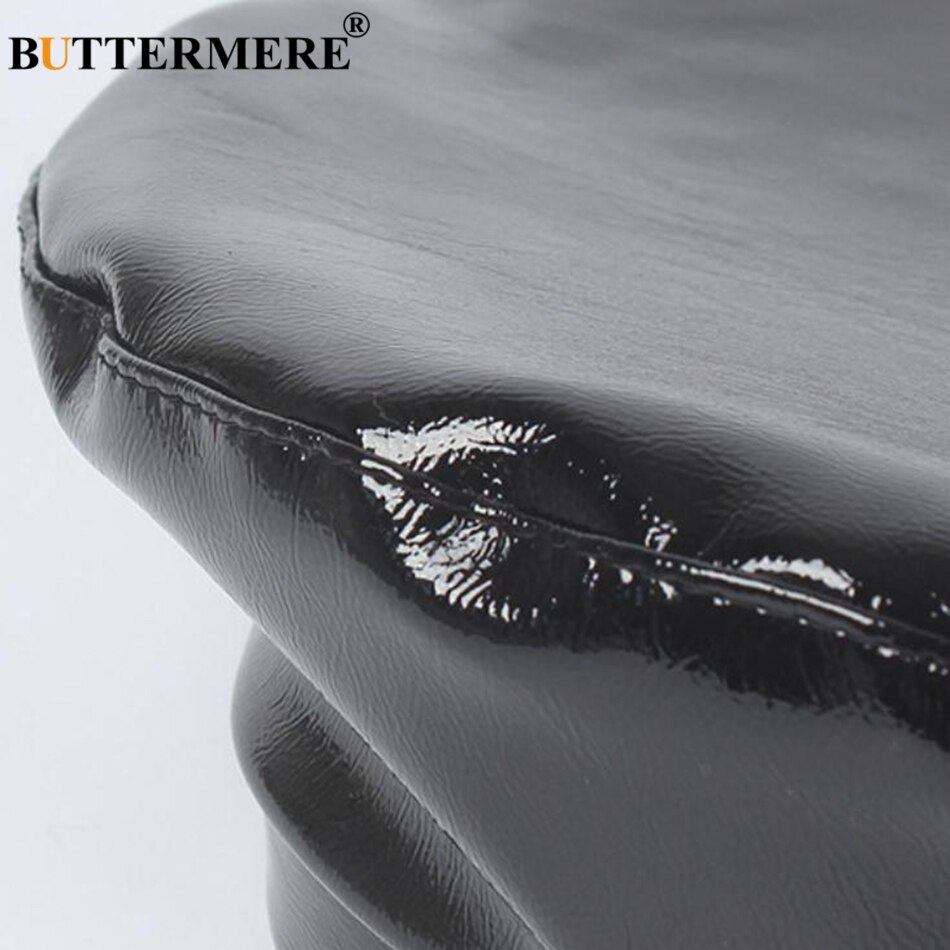 BUTTERMERE Leather Woman Beret Black Vintage French Painter Hats Female Solid Casual Autumn Classic Artist Caps Berets Hat Lady