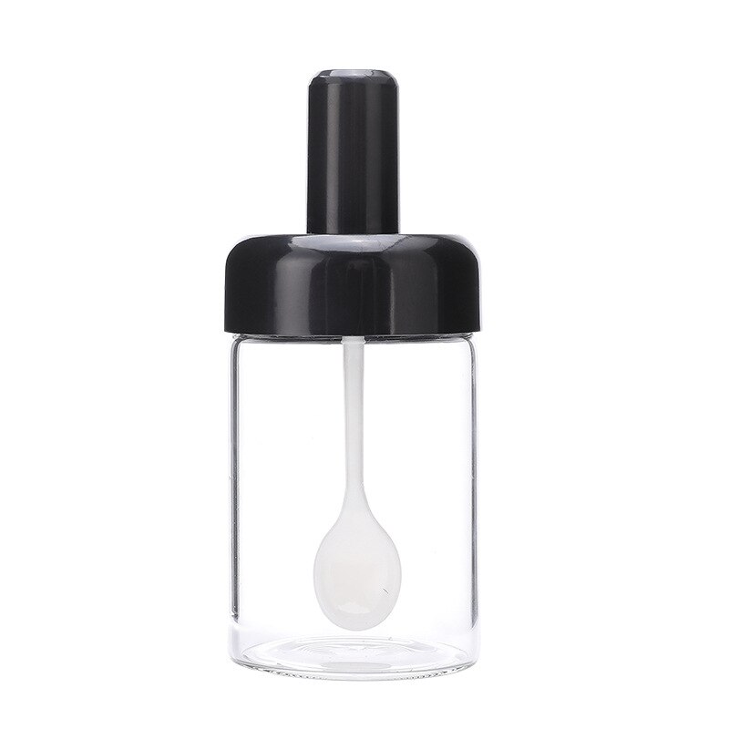 Frasco de aceite Caster, recipientes para especias, latas de sal, contenedor de almacenamiento, pimienta, condimento, cocina con cuchara/cepillo/palo y tapa, 1 Uds.: spoon black