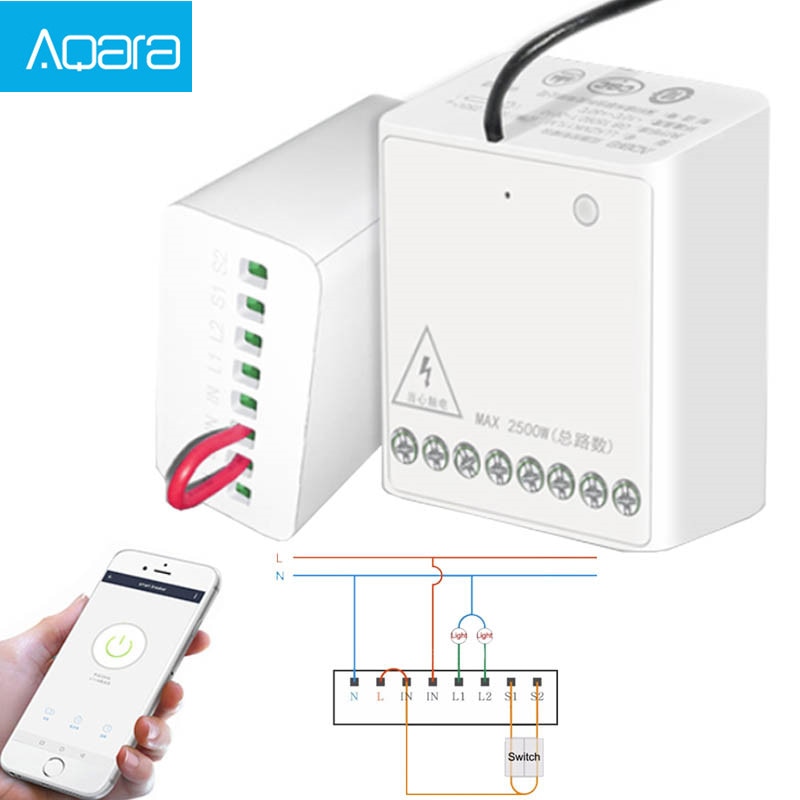 Aqara LLKZMK11LM Module de contrôle bidirectionnel contrôleur de relais sans fil 2 canaux fonctionnent pour l'application de maison intelligente et le Module de contrôle de Kit à la maison