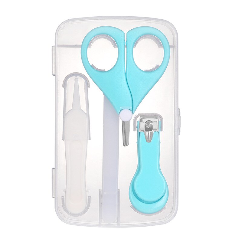 4 Pc Lot Nail Care Baby nagelknipper vier delige set baby veiligheid nagelknipper, schaar, nagelvijl combinatie set Nail Care: 4 PC Lot Blue