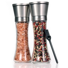 Premium salt- och pepparkvarn set  of 2,  justerbara och lättanvända , 304 toppar i rostfritt stål tjock glaskropp, köksredskap
