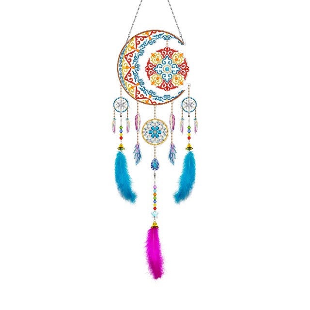 Exquisite Feather Dream Catcher Wind Chime DIY Diamond Painting 5d Shaped Diamond Embroidery Tassel Window Wall Decor Decor: BMW01