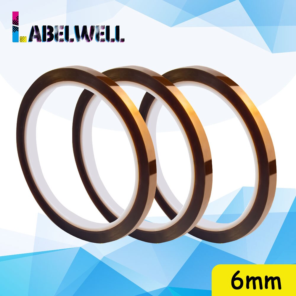 Labelwell 3 uds cinta Kapton 6mm 10mm 20mm 25mm 30mm cinta adhesiva de oro de poliimida para alta temperatura resistente al calor para la industria: 6mm