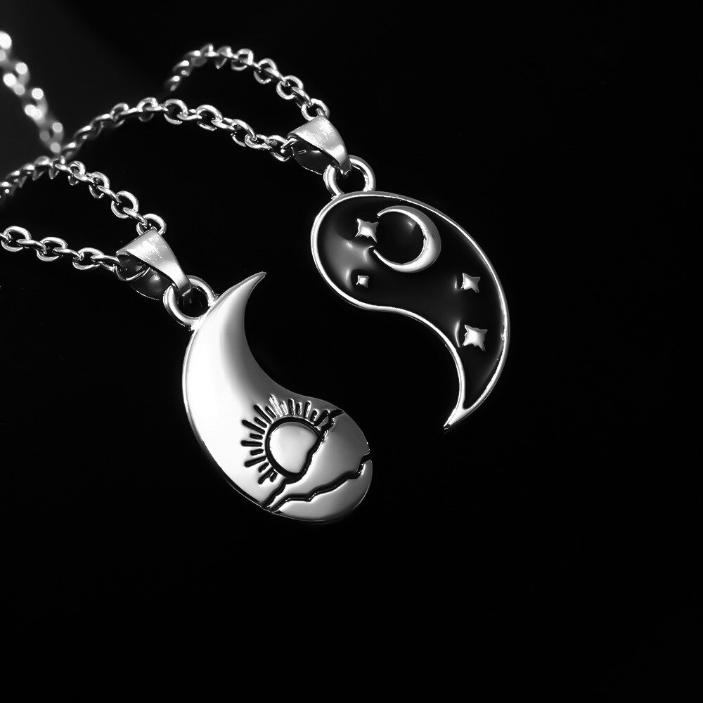 Brand tai chi gossip necklaces for women gothic sun moon matched pendant neck chain best friends lovers jewelry