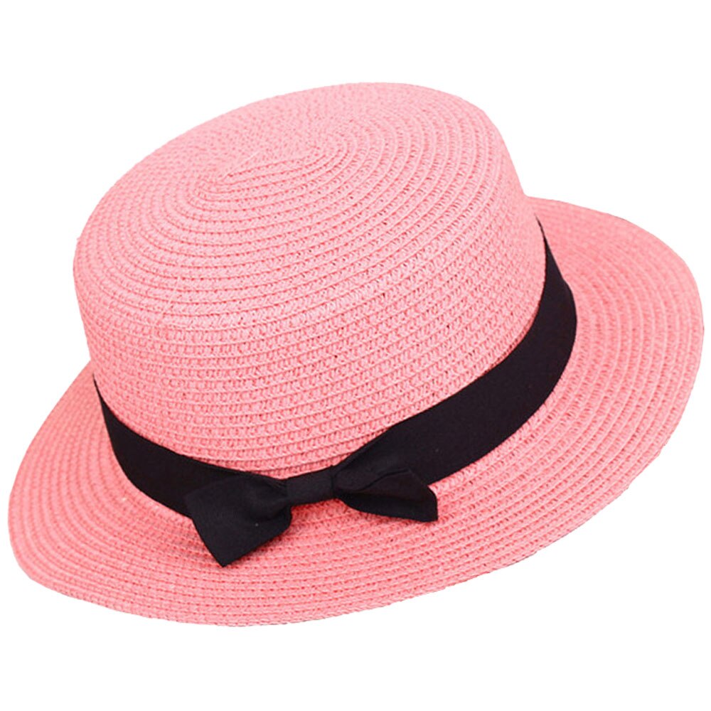 Betoverende opvouwbare unisex strik ronde platte rand strohoed zomer strandpet
