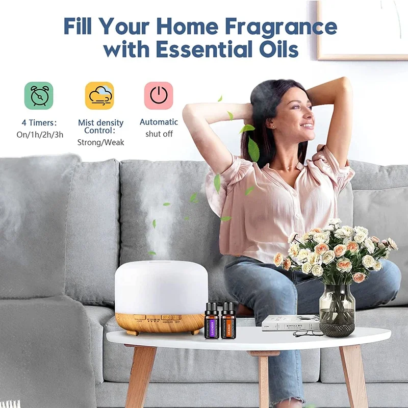 Difusor de Aroma de grano de madera de tamaño Mini, humidificador de aceite esencial Usb con luces nocturnas coloridas, máquina humidificador de aire de 500ml para el hogar