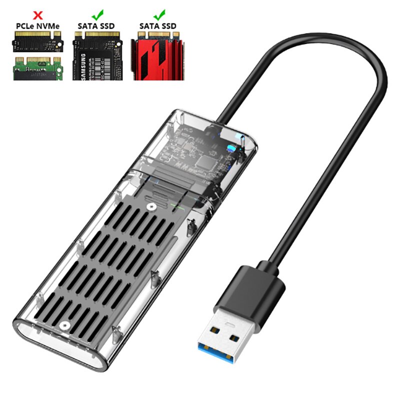 M.2 NGFF SSD SATA To USB 3.0 External Enclosure Storage Aluminium Case Adapter: Black