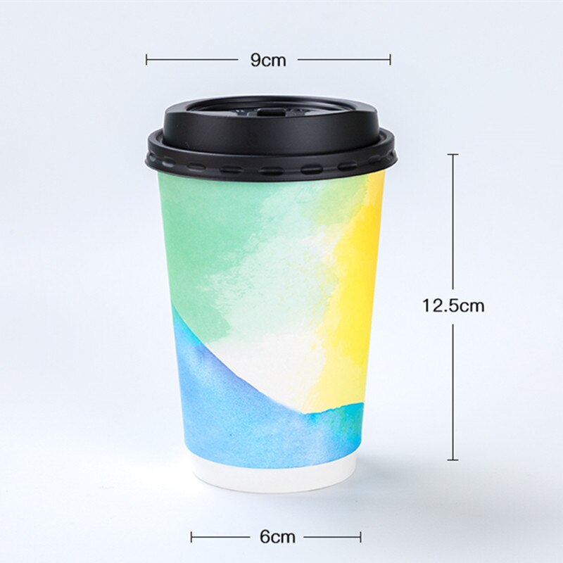 25pcs Net red disposable coffee cup 16oz 500ml double layer paper drinks paper cups colorful light blue drinking cup and lid: cup with lid1