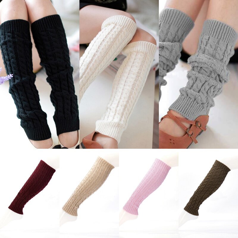 Jambières montantes en tricot pour femme, jambières, en laine, chaudes, solides, tenues d&#39;automne, hiver