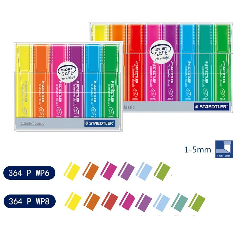 Staedtler Textsurfer Klassieke 4/6/8Pcs Highlighter Pennen Set 364 P WP8, inkt Jet Safe1-5mm Marker Liner Papier Fax Tekening A6110