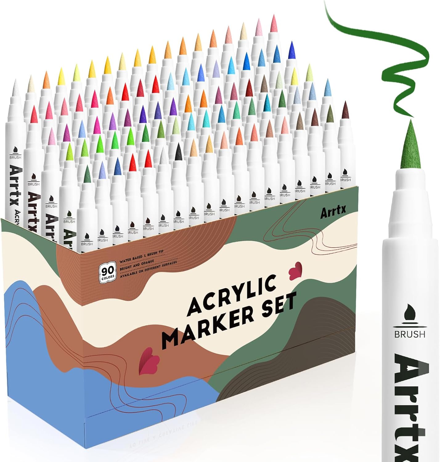 Arrtx 12/36/48/60/90 kleuren acryl marker voor rotsschilderen, borstel tip verf markers kunstbenodigdheden, stof verf markers