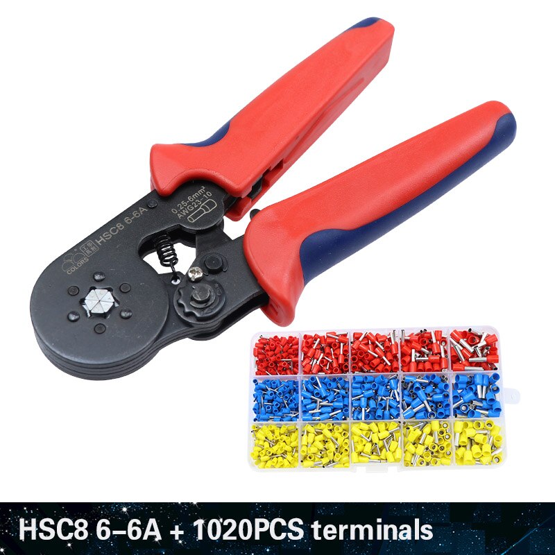 KLEUREN krimptang kabel crimp tang hsc8 6-6 clip wire stripper cutter tang set Elektrische terminal crimper mini gereedschap: HSC8 6-6A and 1020