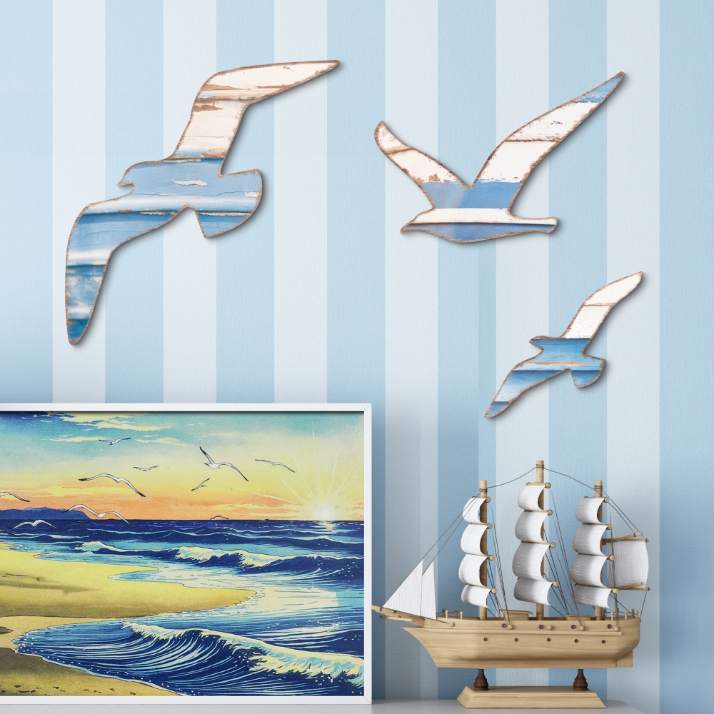 3pcs Bird-themed 2D Irregularity Wooden Irregular-Shaped Pendant Featuring Seagull Swallow Pigeon Wall Family Farmhouse Decorate