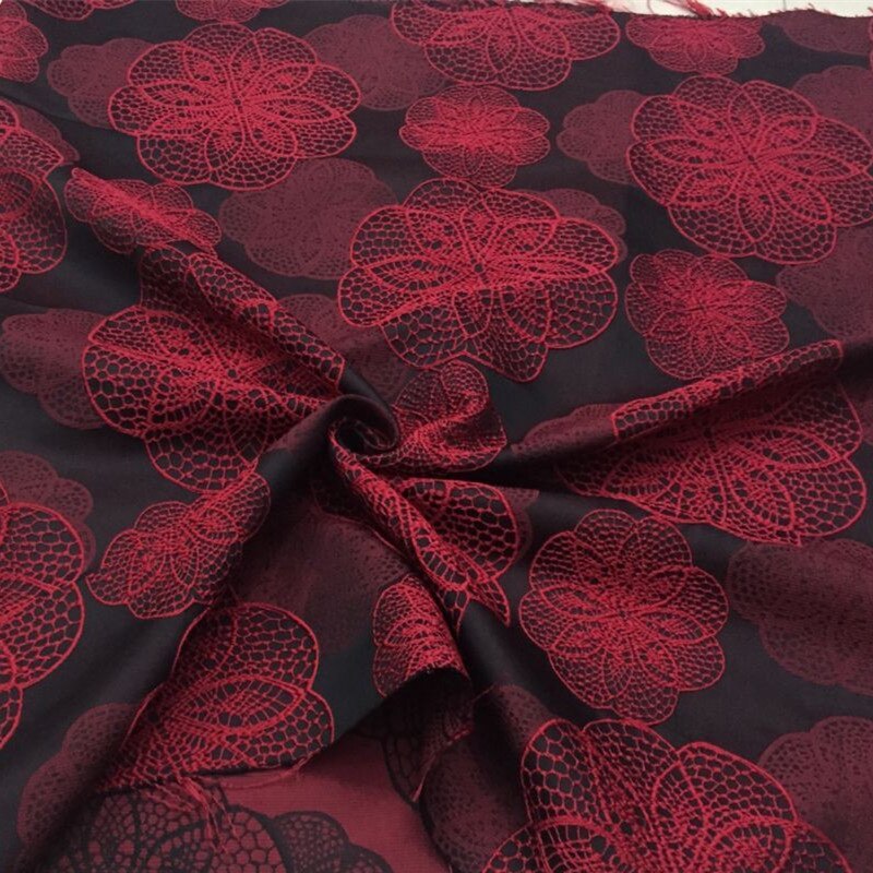 Brocado rojo africano, brocado de Jacquard de Damasco para vestido, pañuelo de boda Diy, Material de costura para abrigo, tela de mosaico, ancho: 145cm