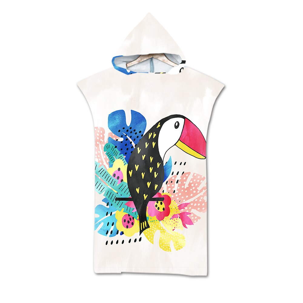 Tropische Bloem Monstera Parrot Toekan Flamingo Aloha Volwassen Kinderen Hooded Handdoek Zwembad Bad Strandlaken Poncho