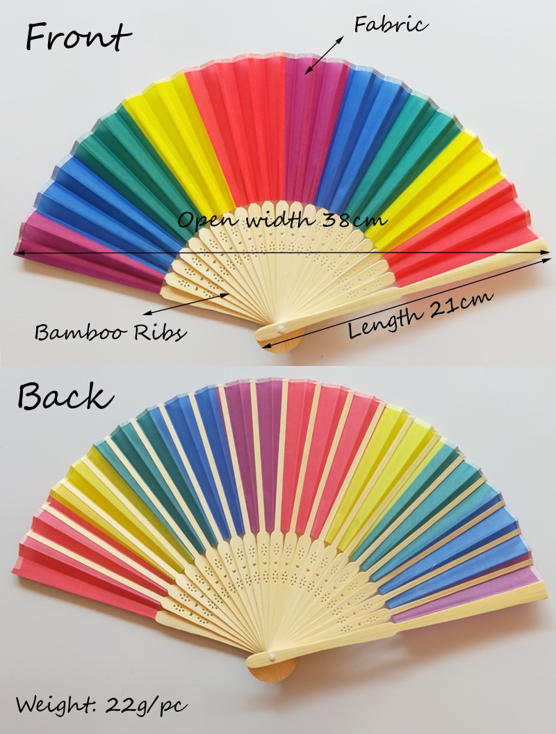 8 Inch Kleurrijke Regenboog Hand Fans Vouwen Bamboe Botten Fan Dance voor Bruiloft Themafeesten Natuurlijke Heldere Kleur Home Decoratie