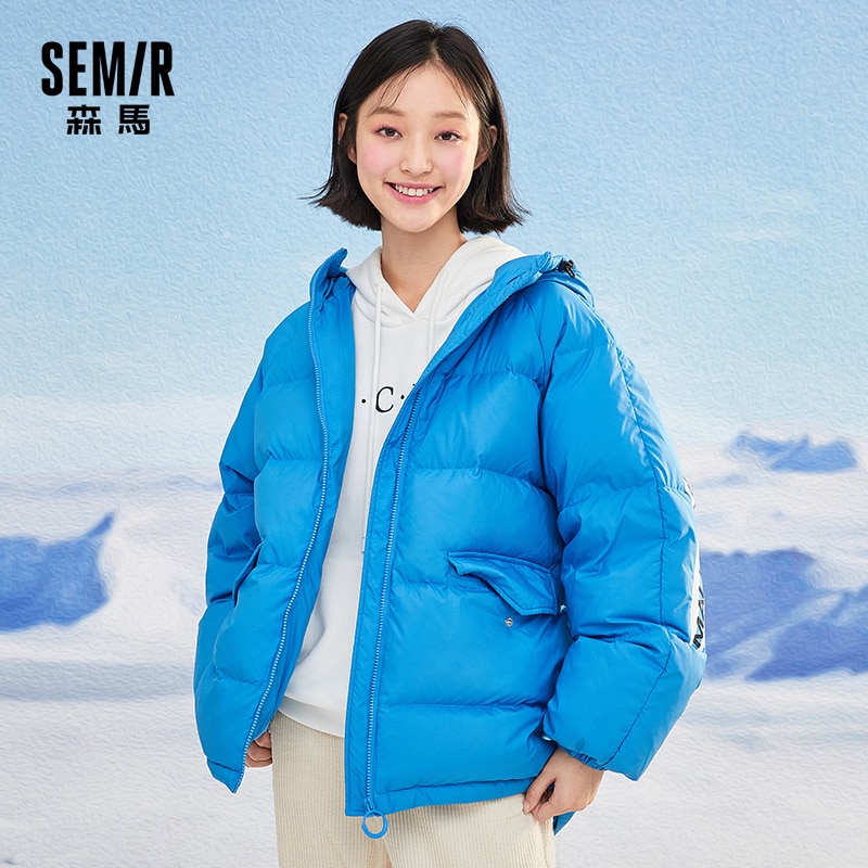 SEMIR-Chaqueta de plumas gruesas de longitud media para mujer, abrigo de invierno de costura con capucha, ropa cálida, chaquetas holgadas para mujer