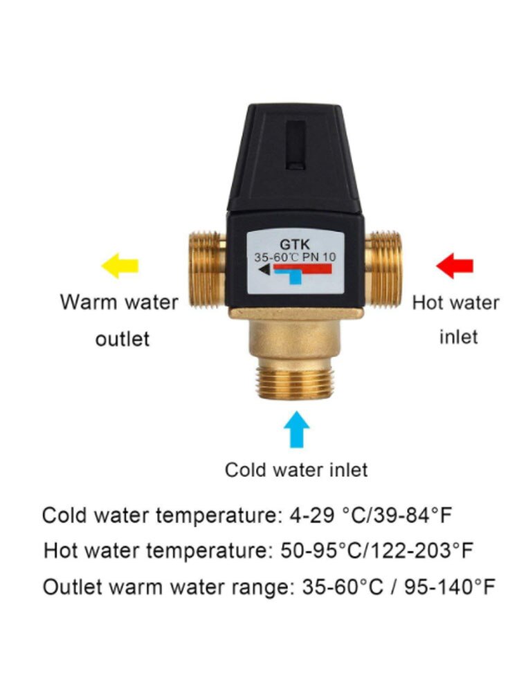 Válvula termostática de 3 vias, dn20/25, rosca fêmea/macho, bronze, aquecedor solar de água, acessório de banheiro