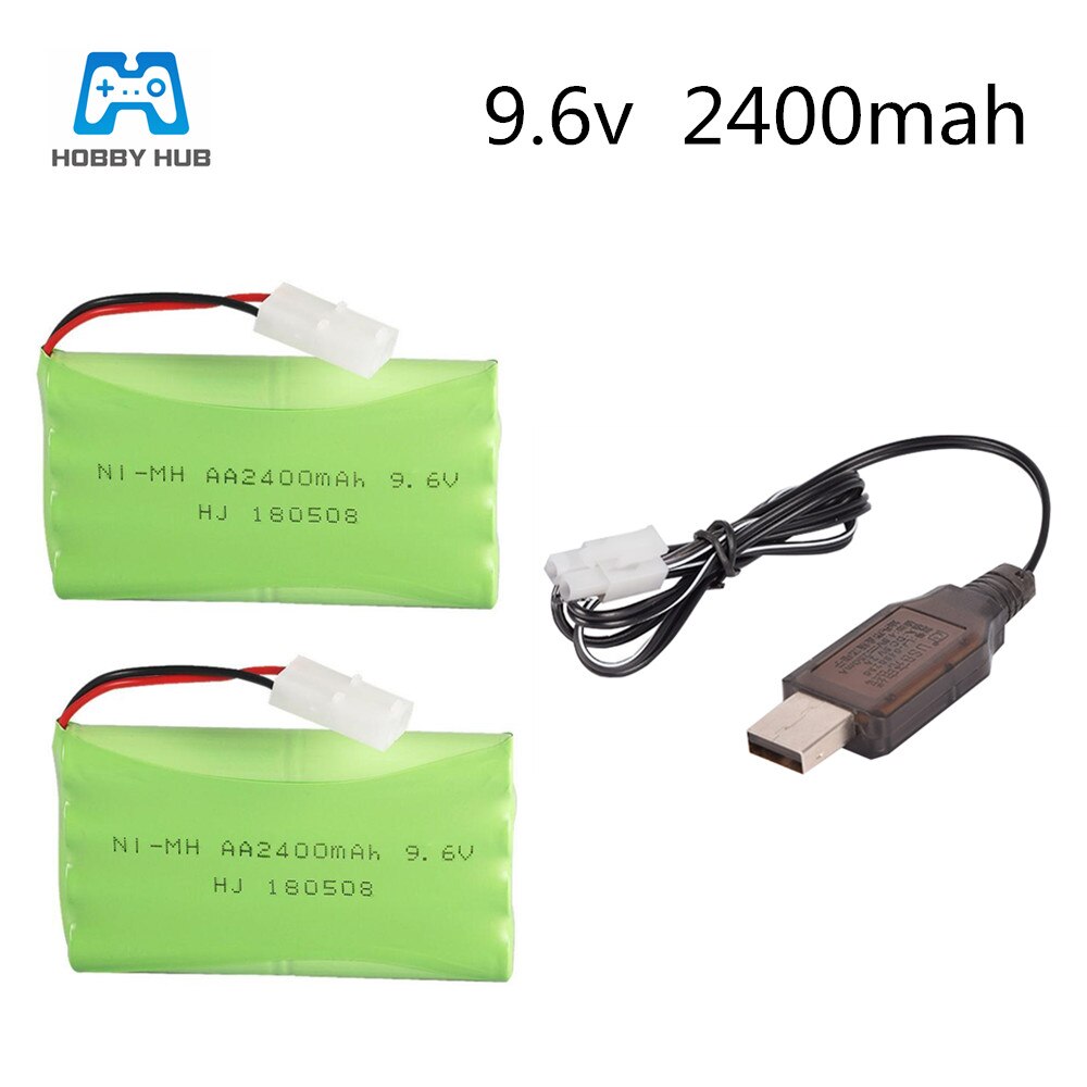 2/3/4 stuks 9.6v 2400 mah oplaadbare batterijen 9.6 v nimh aa-batterijen voor rc-speelgoed, elektrisch speelgoed, auto's, boten, wapens, verlichtingsfaciliteiten: 2 stuks met usb-stekker