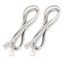 2 Stuks Wit 6P2C RJ11 Male Naar Male 5 Mm Breedte Telefoon Kabel 1 M 3.3Ft