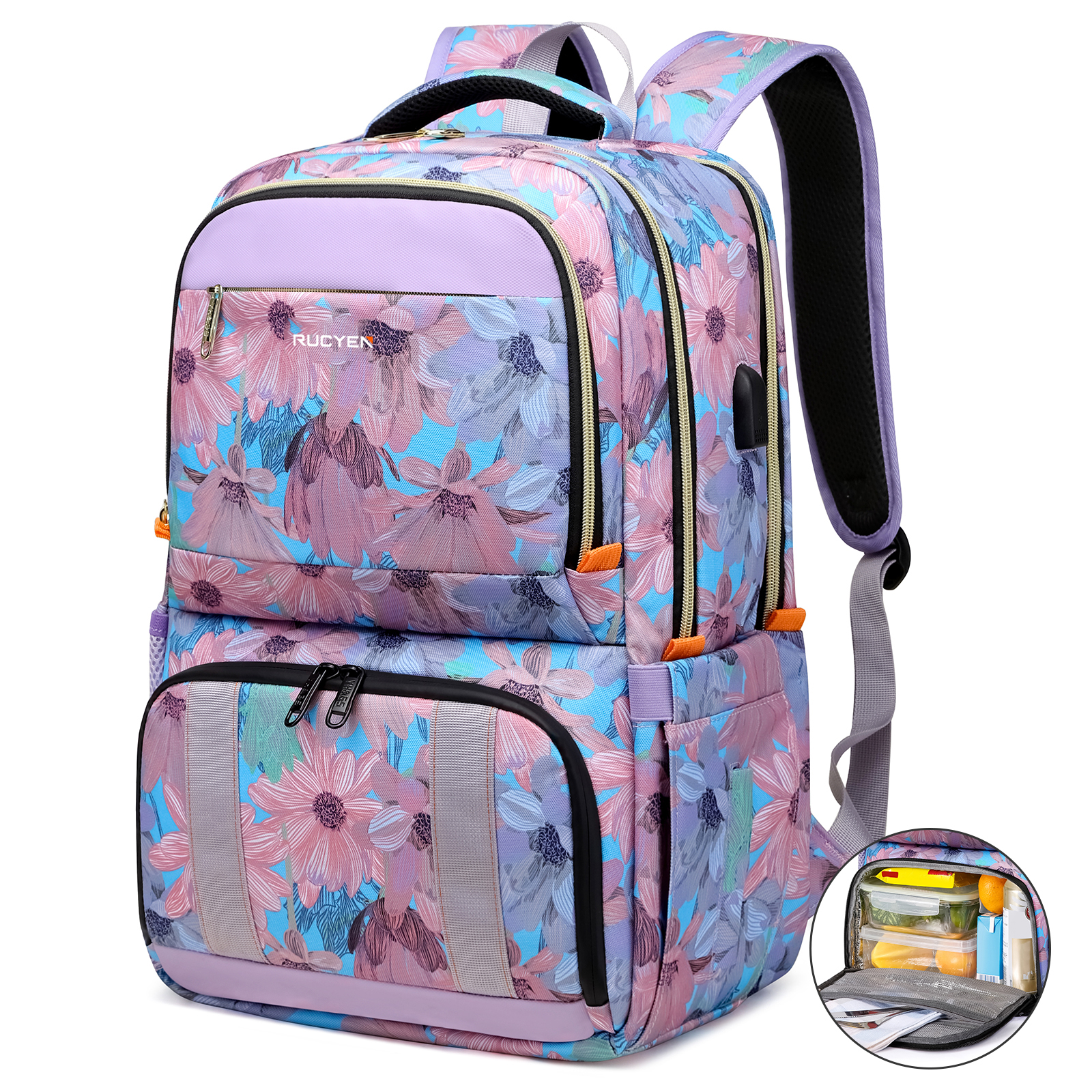 Lunch Backpack Insulated Cooler Picnic Bag Women's Camping Backpack Lunch Box with USB Port 15.6 Inch Laptop Waterproof Backpack: Beige