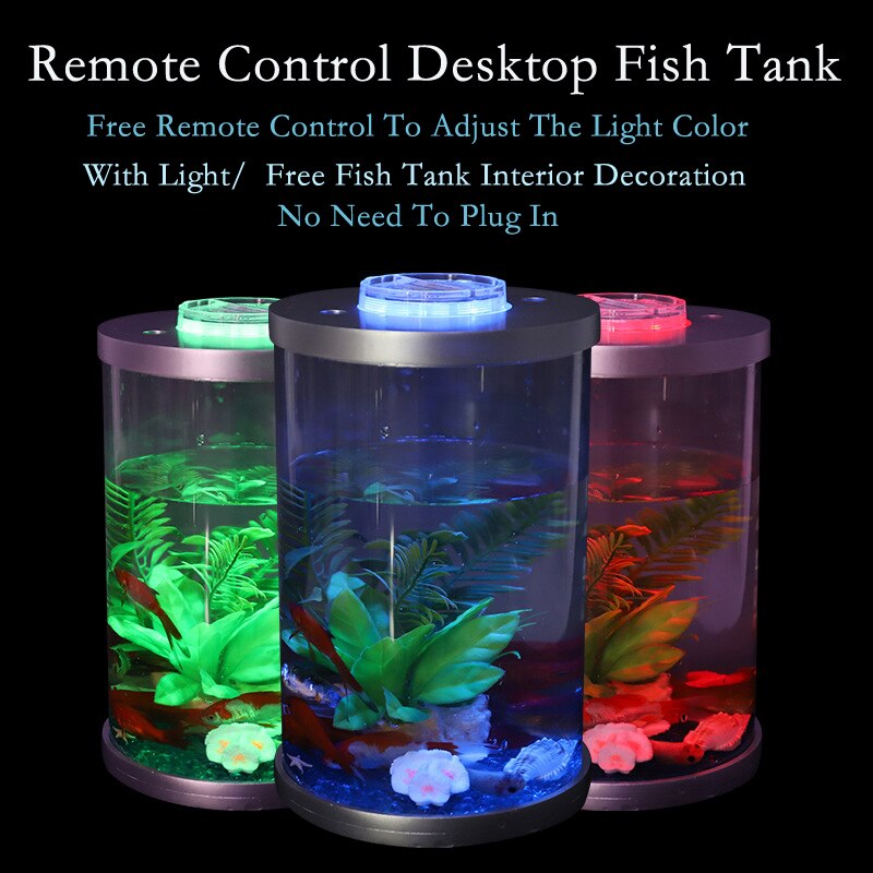LeChong Mini Aquarium Fish Tank With Light No Need To Plug In Small Turtle Tank Office Table Desktop Aquatic Fighting Fish Tank