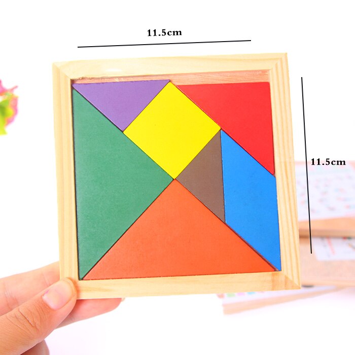 Houten tangram puzzel van 7 stukjes, kleurrijk vierkant, iq-spel, hersenkraker, intelligent educatief speelgoed voor kinderen