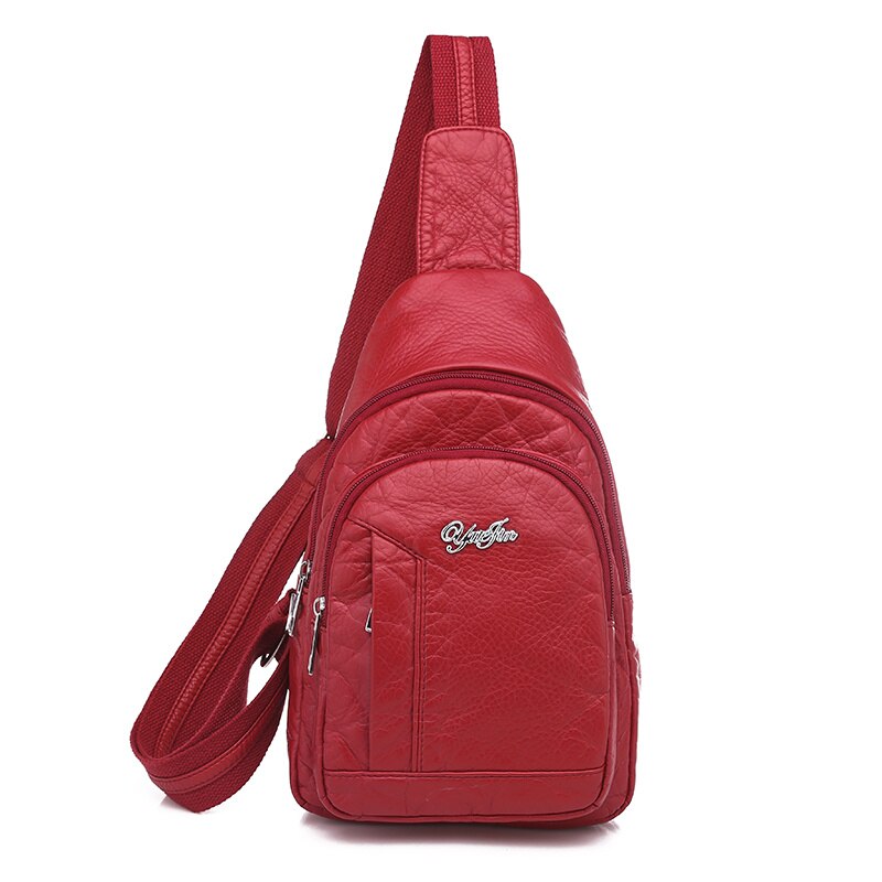 Simple Casual Women Chest Bag Anti-theft Crossbody Bags For Women Ladies Travel Soft Leather Small bag: Red-3