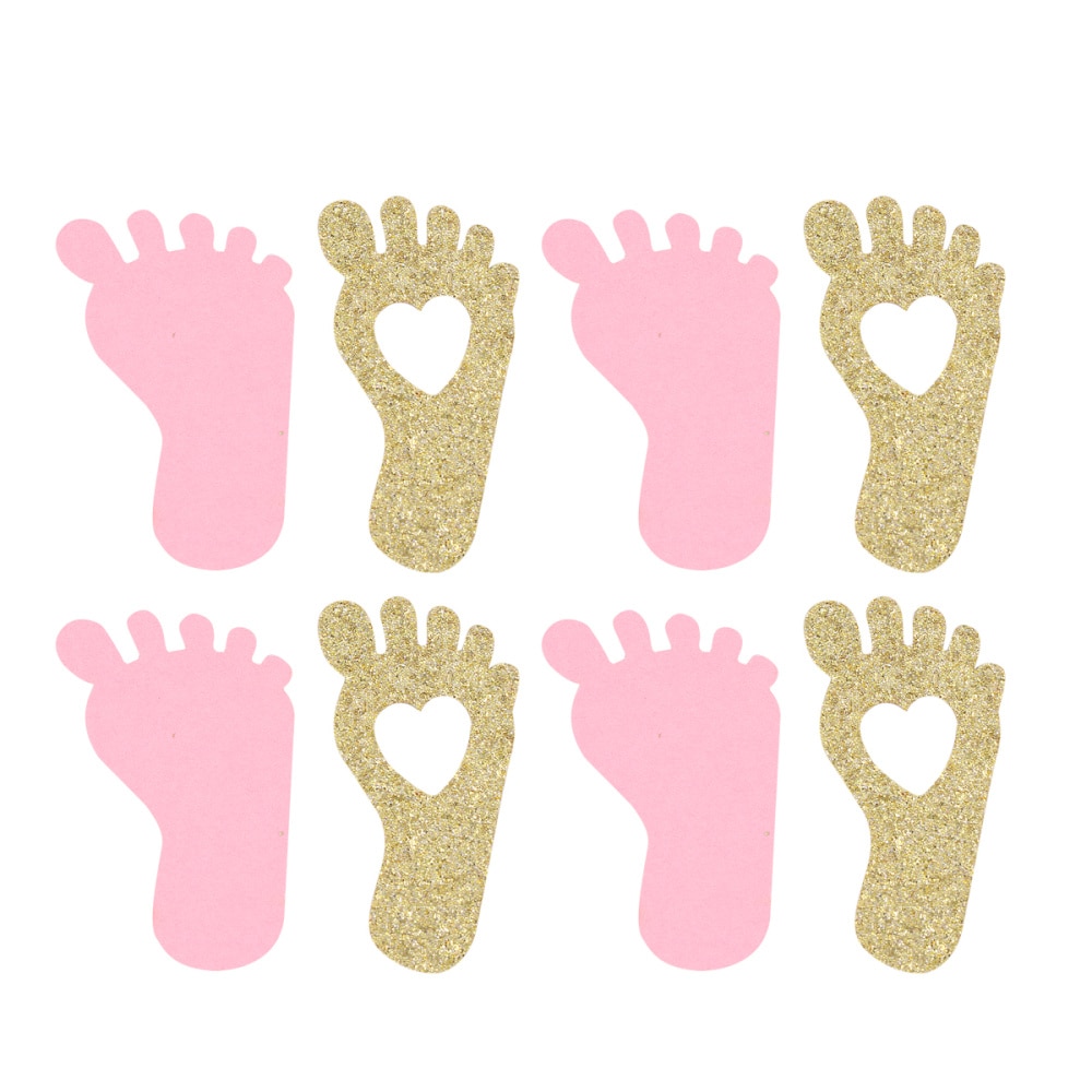 200 Pcs Baby Verjaardag Papier Confetti Leuke Baby Voet Scatters Baby Shower Feestartikelen (Roze + Golden): Default Title