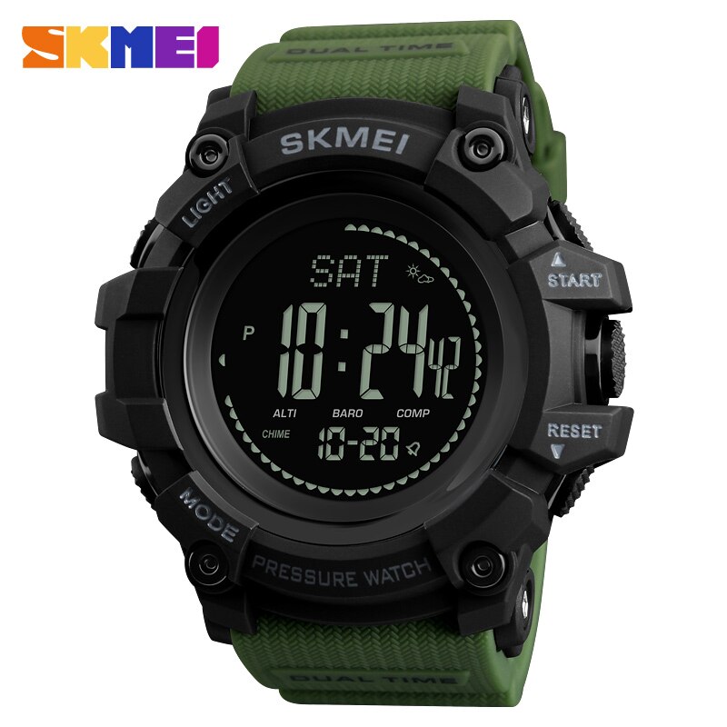 SKMEI Herren Sport Uhren Stunden Schrittzähler Kalorien Digitale Uhr Höhenmesser Barometer Kompass Thermometer nasser Männer Uhr: Grün