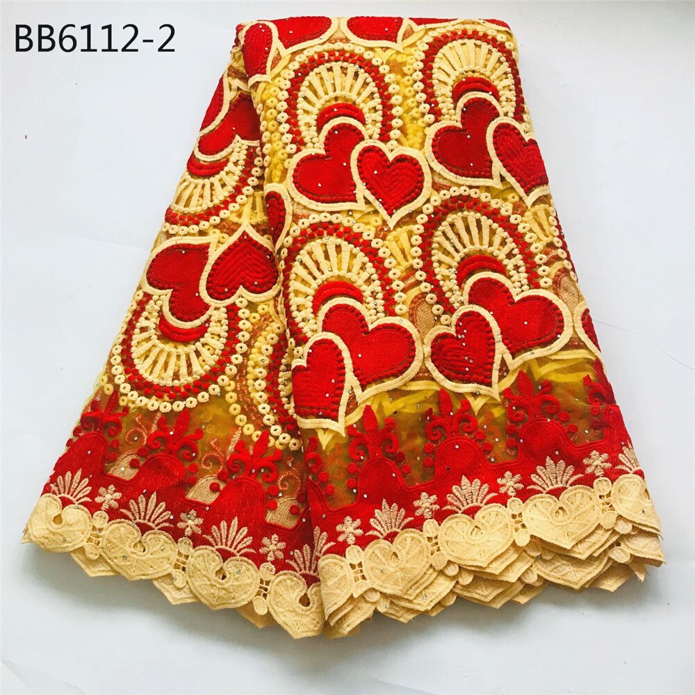 Red and yellow french lace fabric French Organza lace fabrics with stone Party Sequins Net women lace: 2