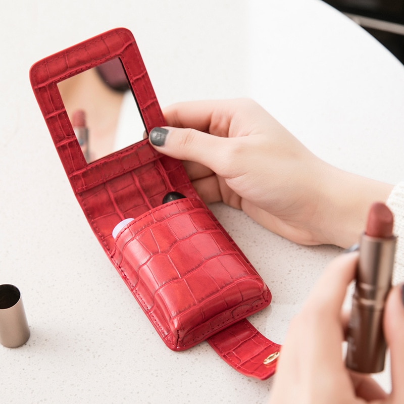 Doozeepa Lippenstift Cosmetische Tas Met Spiegel Vrouwen Reizen Make-Up Tas Krokodil Patroon Pu Mini Toilettas Organizer Pouch Opslag
